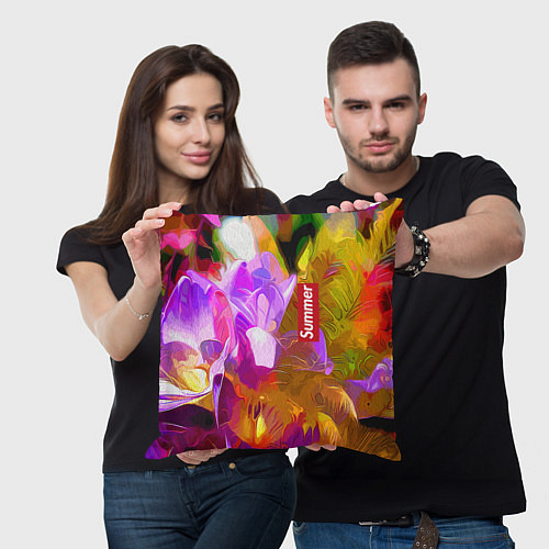 Подушка квадратная Красочный цветочный узор Лето Colorful Floral Patt / 3D-принт – фото 3