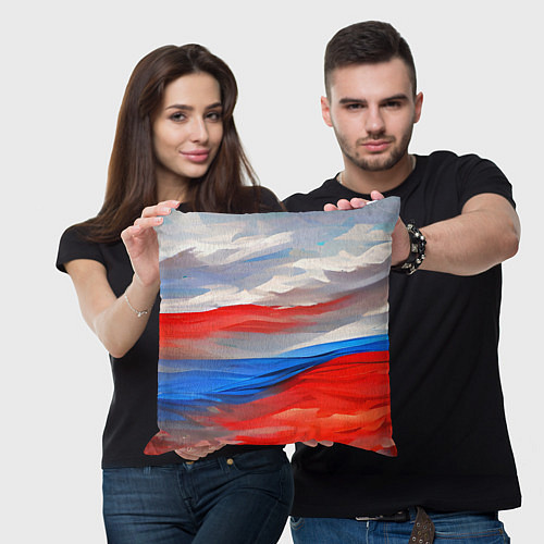 Подушка квадратная Флаг России в красках / 3D-принт – фото 3