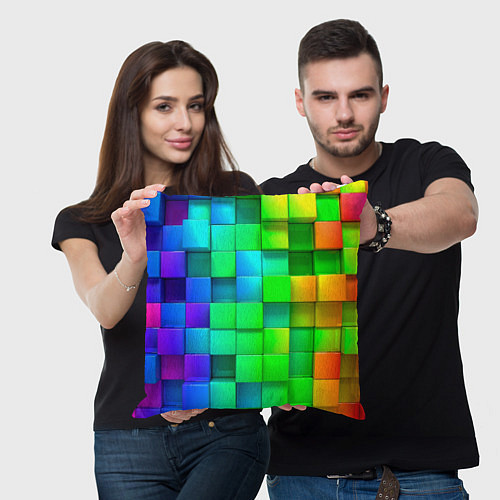 Подушка квадратная РАЗНОЦВЕТНЫЕ КУБИКИ MULTICOLORED CUBES / 3D-принт – фото 3