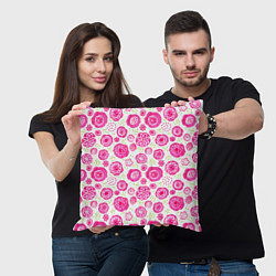 Подушка квадратная Яркие розовые цветы в дудл стиле, абстракция, цвет: 3D-принт — фото 2