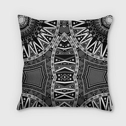 Подушка квадратная Черно-белый этнический орнамент, цвет: 3D-принт