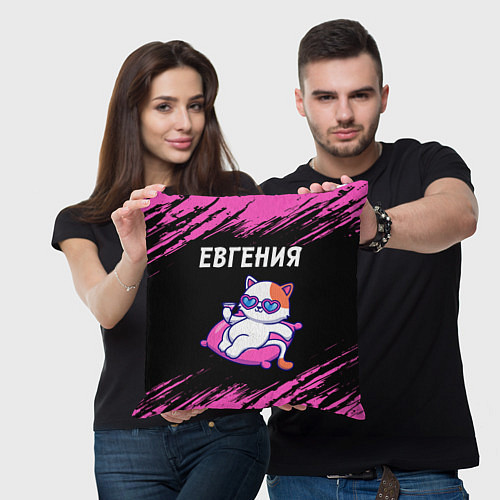 Подушка квадратная Евгения - КОШЕЧКА - Краски / 3D-принт – фото 3