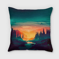 Подушка квадратная Лес на закате природа, цвет: 3D-принт