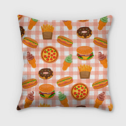 Подушка квадратная PIZZA DONUT BURGER FRIES ICE CREAM pattern, цвет: 3D-принт