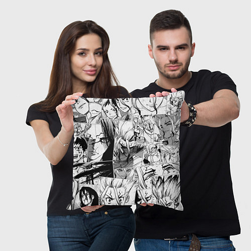 Подушка квадратная Доктор Стоун паттерн / 3D-принт – фото 3