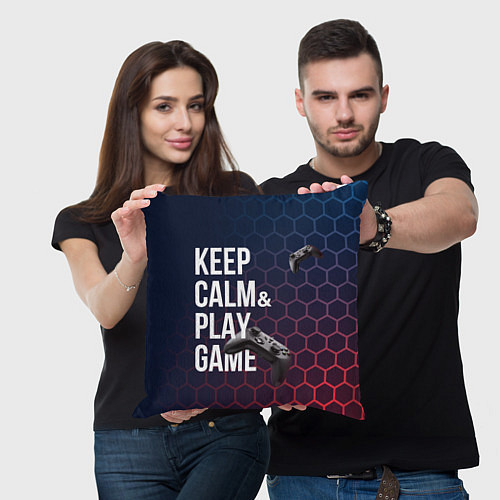 Подушка квадратная KEEP CALM& PLAY GAME PATTERN HEXAGONAL / 3D-принт – фото 3