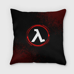 Подушка квадратная Символ Half-Life и краска вокруг на темном фоне, цвет: 3D-принт