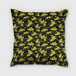 Подушка квадратная Камуфляж Пиксельный Чёрно-Жёлтый, цвет: 3D-принт
