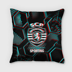 Подушка квадратная Sporting FC в стиле Glitch на темном фоне, цвет: 3D-принт