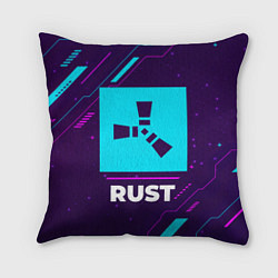 Подушка квадратная Символ Rust в неоновых цветах на темном фоне, цвет: 3D-принт