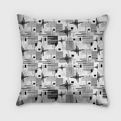 Подушка квадратная Черно белый ретро геометрический узор, цвет: 3D-принт