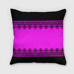 Подушка квадратная Черное кружево на неоновом розовом фоне, цвет: 3D-принт