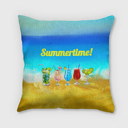 Подушка квадратная Коктейли на фоне пляжа, цвет: 3D-принт