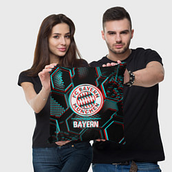 Подушка квадратная Bayern FC в стиле Glitch на темном фоне, цвет: 3D-принт — фото 2