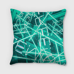 Подушка квадратная Неоновые лучи и неоновые надписи - Светло-зелёный, цвет: 3D-принт