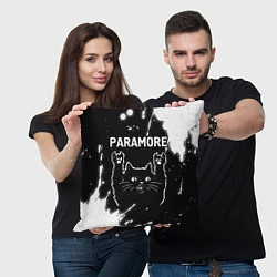 Подушка квадратная Группа Paramore и Рок Кот, цвет: 3D-принт — фото 2