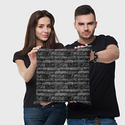 Подушка квадратная Стена из черного кирпича Лофт, цвет: 3D-принт — фото 2