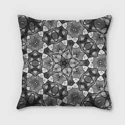 Подушка квадратная Черно-белый геометрический мозаичный узор, цвет: 3D-принт