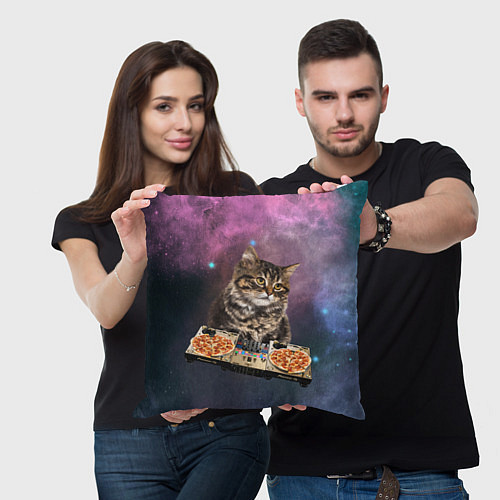 Подушка квадратная Космический котёнок диджей Space DJ Cat / 3D-принт – фото 3