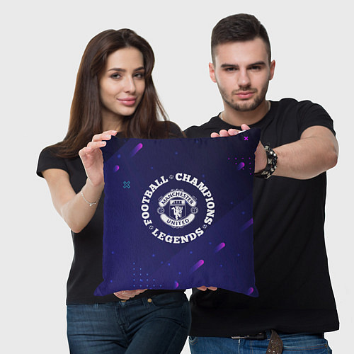 Подушка квадратная Символ Manchester United и круглая надпись Footbal / 3D-принт – фото 3