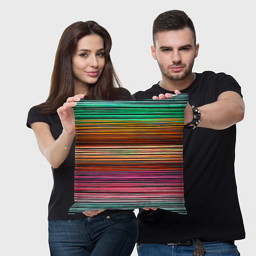 Подушка квадратная Multicolored thin stripes Разноцветные полосы / 3D-принт – фото 3