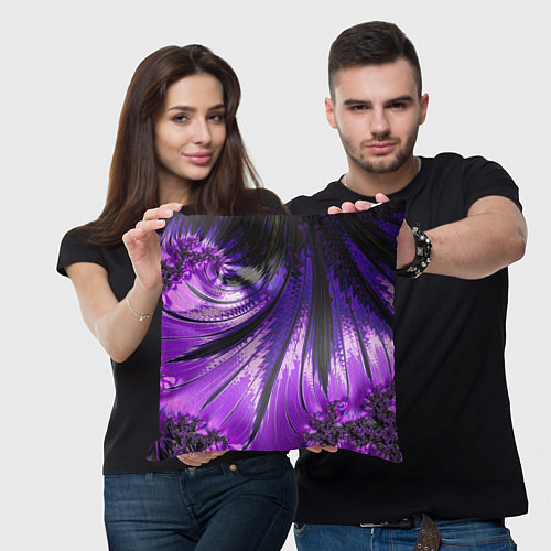 Подушка квадратная Неоновый фрактал черный с фиолетовым Абстракция / 3D-принт – фото 3
