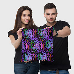 Подушка квадратная Неоновые круги и линии - Фиолетовый, цвет: 3D-принт — фото 2