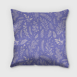 Подушка квадратная Цветы и Листья На Фиолетовом Фоне, цвет: 3D-принт