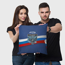 Подушка квадратная Wellcome to Russia: лента триколора, цвет: 3D-принт — фото 2