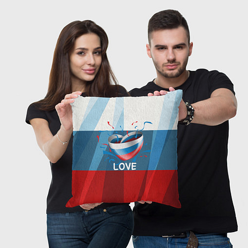 Подушка квадратная Флаг России в виде сердца / 3D-принт – фото 3