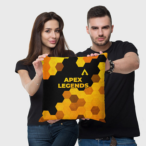 Подушка квадратная Apex Legends - gold gradient: символ сверху / 3D-принт – фото 3