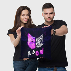 Подушка квадратная Stray - светящийся киберпанк кот, цвет: 3D-принт — фото 2