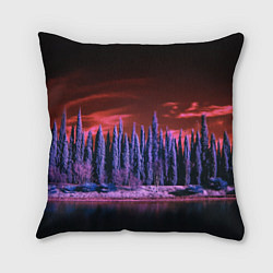Подушка квадратная Абстрактный фиолетовый лес и тёмная река, цвет: 3D-принт