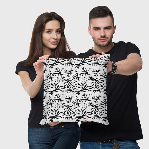 Подушка квадратная Черно белый абстрактный модный узор / 3D-принт – фото 3