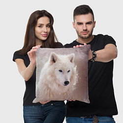Подушка квадратная Белый зимний волк, цвет: 3D-принт — фото 2