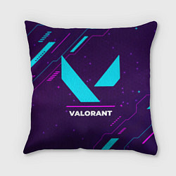 Подушка квадратная Символ Valorant в неоновых цветах на темном фоне, цвет: 3D-принт