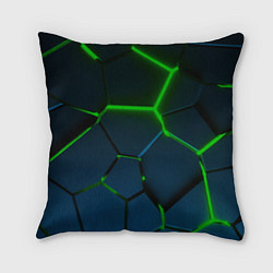 Подушка квадратная Разлом зеленых неоновых плит - геометрия, цвет: 3D-принт
