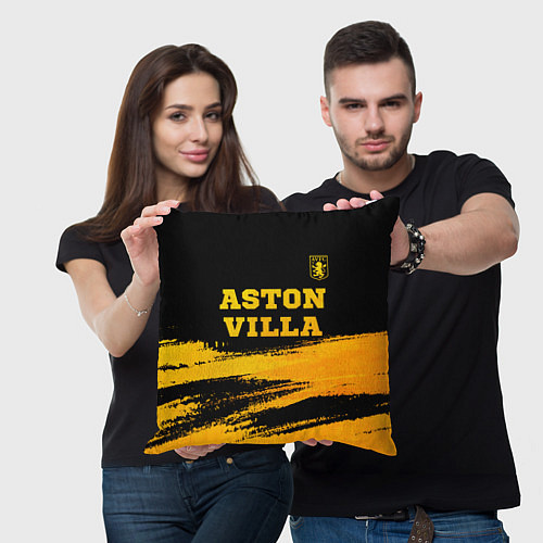 Подушка квадратная Aston Villa - gold gradient: символ сверху / 3D-принт – фото 3