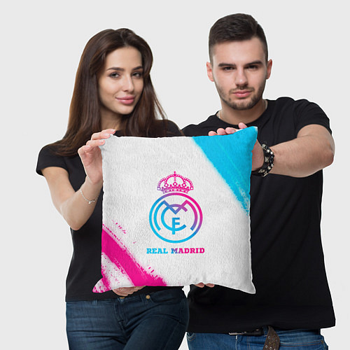 Подушка квадратная Real Madrid neon gradient style / 3D-принт – фото 3