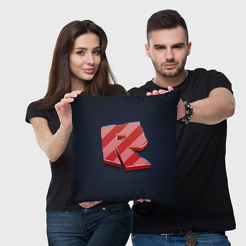 Подушка квадратная Roblox red - Роблокс полосатый логотип / 3D-принт – фото 3