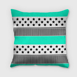 Подушка квадратная Комбинированный полосатый черно-голубой узор, цвет: 3D-принт