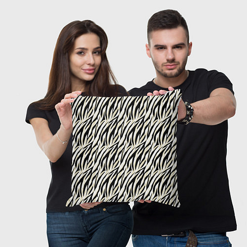 Подушка квадратная Тигровый полосатый узор-черные, бежевые полосы на / 3D-принт – фото 3