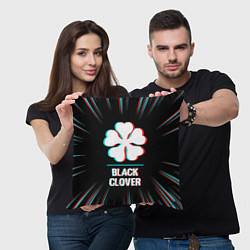 Подушка квадратная Символ Black Clover в стиле glitch на темном фоне, цвет: 3D-принт — фото 2