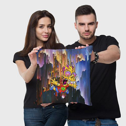 Подушка квадратная Барт Симпсон, свободное падение - стилизация / 3D-принт – фото 3