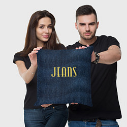 Подушка квадратная Джинс ткань с надписью jeans, цвет: 3D-принт — фото 2