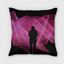 Подушка квадратная Неоновые розовые волны и силуэт человека, цвет: 3D-принт
