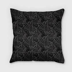 Подушка квадратная Белые контуры тропических листьев на черном, цвет: 3D-принт