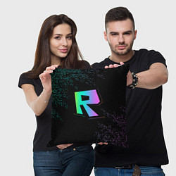 Подушка квадратная Roblox logo neon, цвет: 3D-принт — фото 2