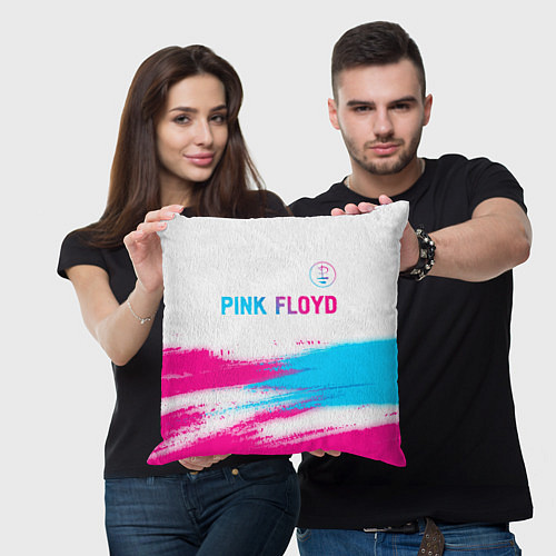 Подушка квадратная Pink Floyd neon gradient style: символ сверху / 3D-принт – фото 3