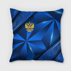 Подушка квадратная Герб РФ на синем объемном фоне, цвет: 3D-принт